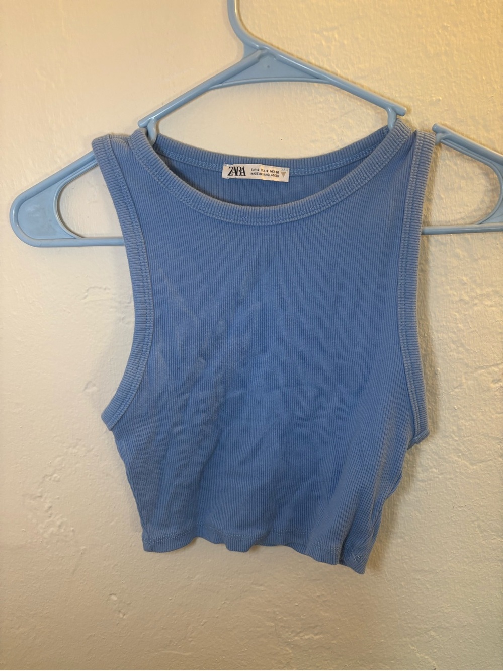 Zara Blue Ribbed Crop Tank Top